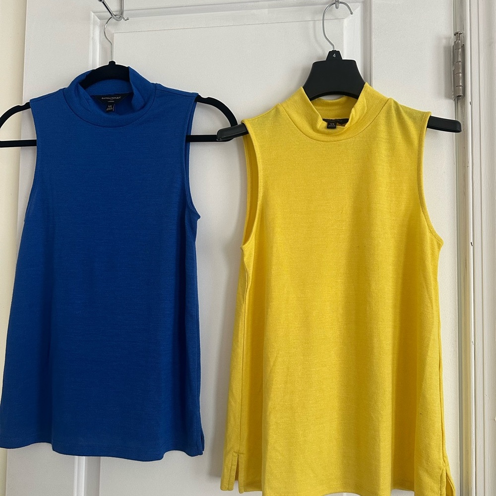 Banana Republic Mockneck Sleeveless Tank Tops in Blue and Yellow